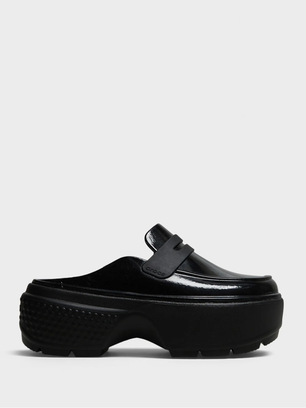 Crocs STOMP High Shine Patent Black Platform Loafers for Women